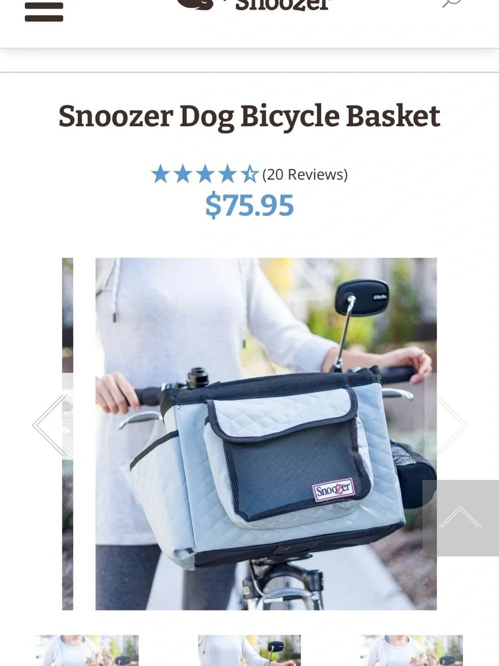 Snoozer Gray Quilted Bike Pet Carrier - Comfortable Dog Basket